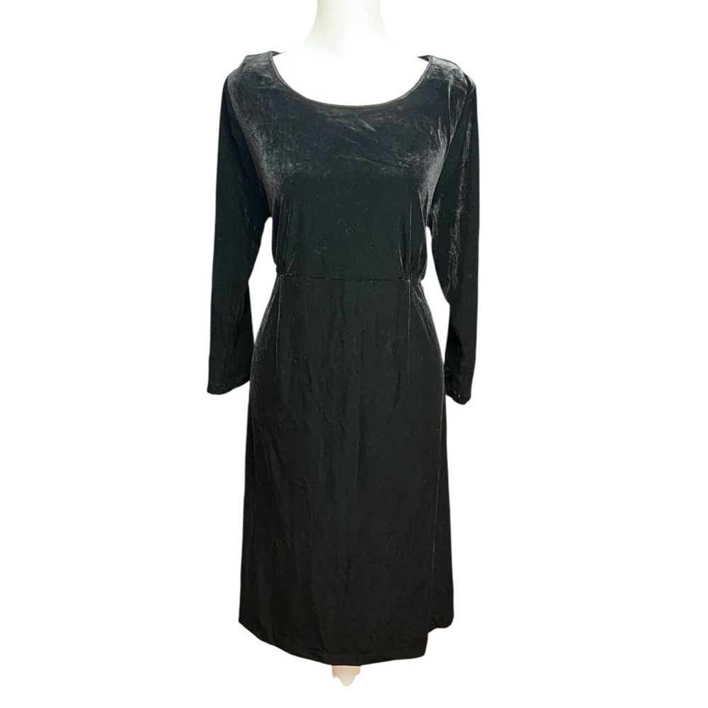 Two Hearts Maternity midi Velvet Dress Size L 3/4 Sleeves Tie Back Holiday Party